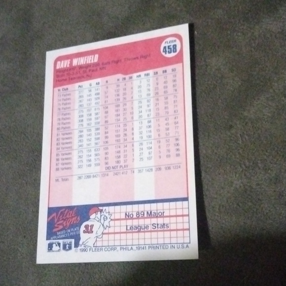 1990 fleer Dave Winfield mint condition. New York Yankees - Picture 2 of 2